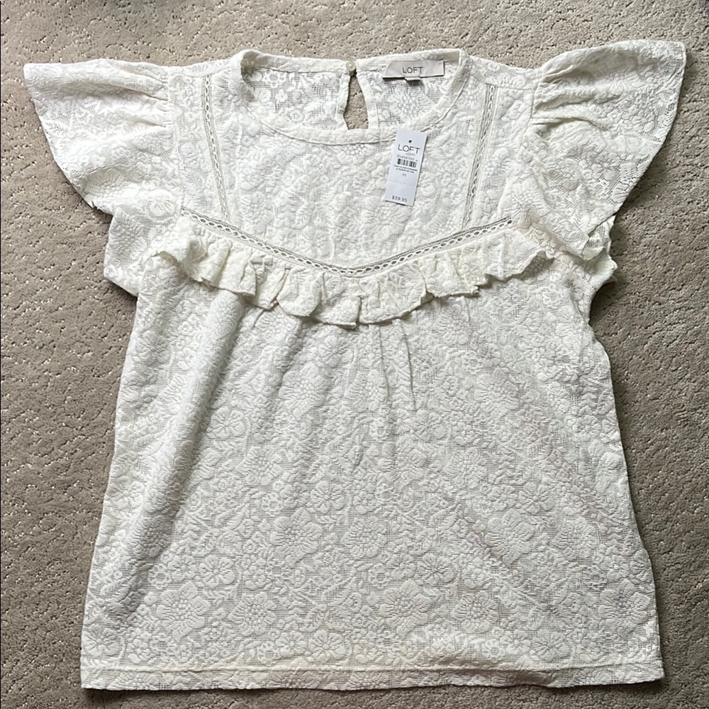 Ann Taylor LOFT Lace Ruffle Top M Cream